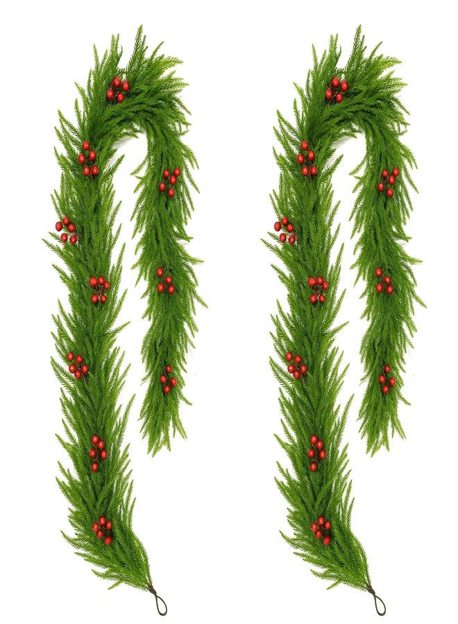 Digury Christmas Garland 6FT 2PCS Artificial Morfolk Pine Mantle Garlands for Decoration Real Touch Holiday Indoor Outdoor Winter Xmas Tree Green Faux Cedar Garland Décor - Image 1